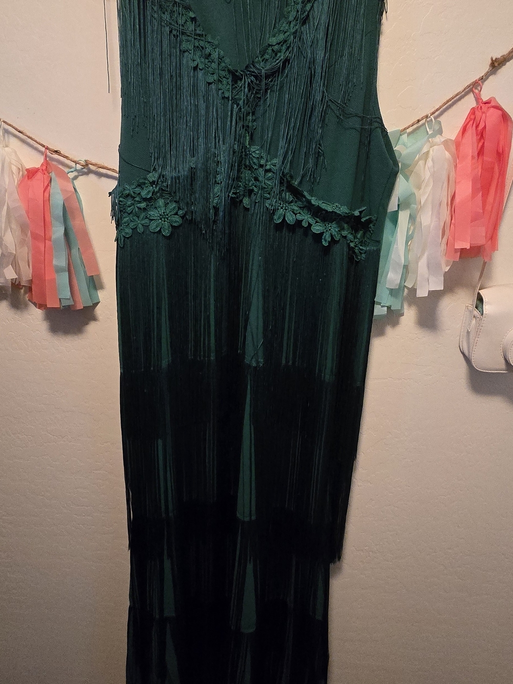 Women's Emerald Green Fringe Maxi Dress